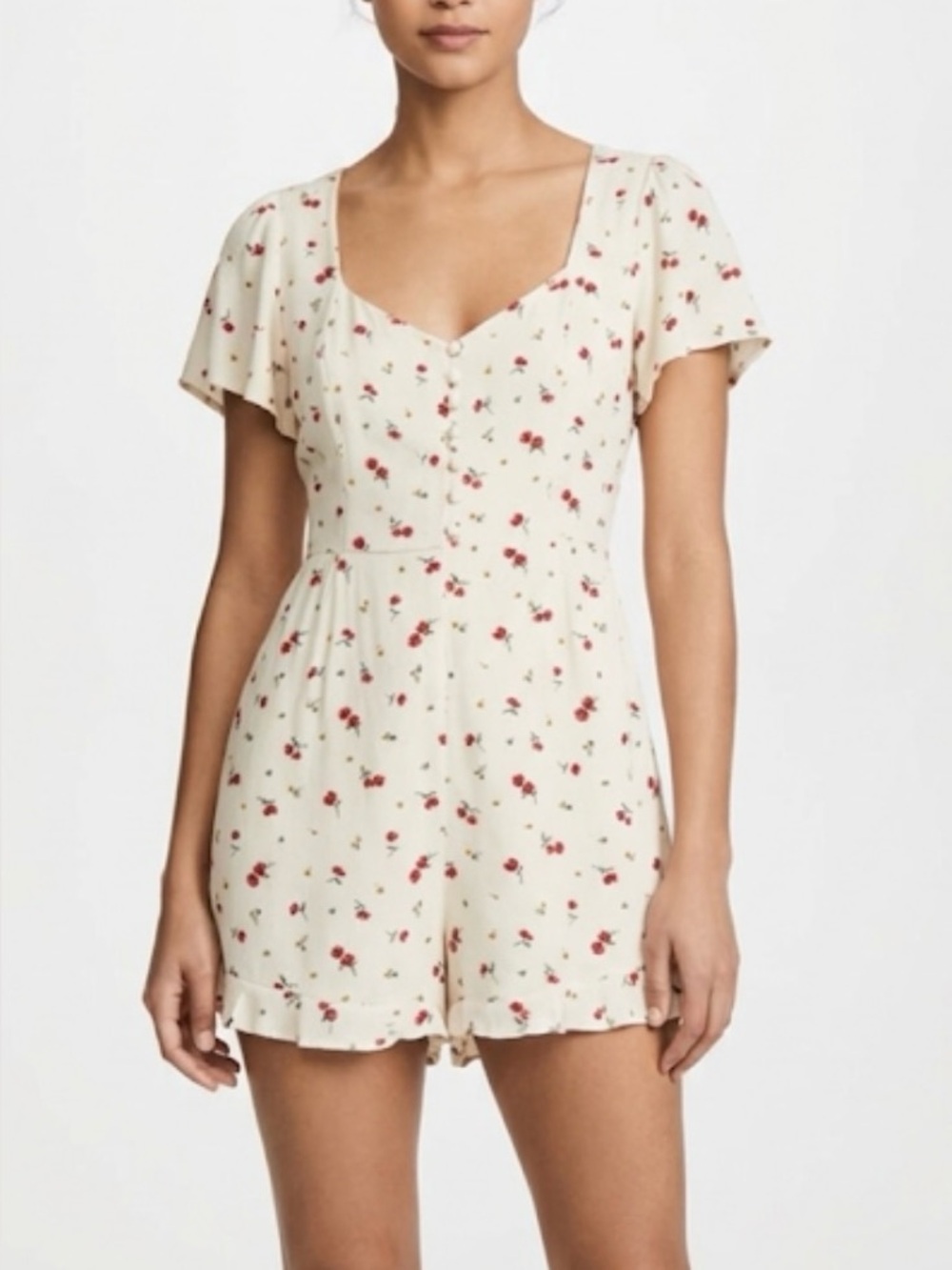 American Eagle Ivory Floral Romper Button Front Tie Back Size S/p